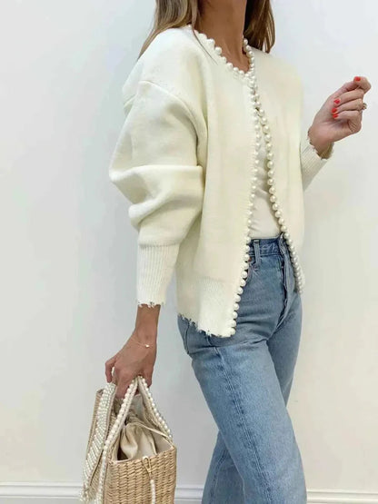 Åben cardigan med perlekant