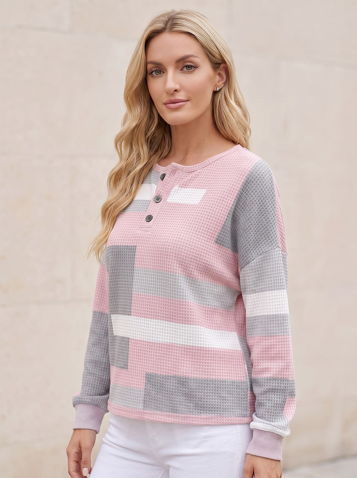 Sweat Colorblock Femme à Col Boutonné