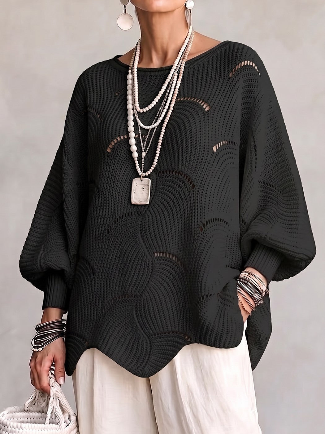 Pull Ajouré Femme à Col Bateau