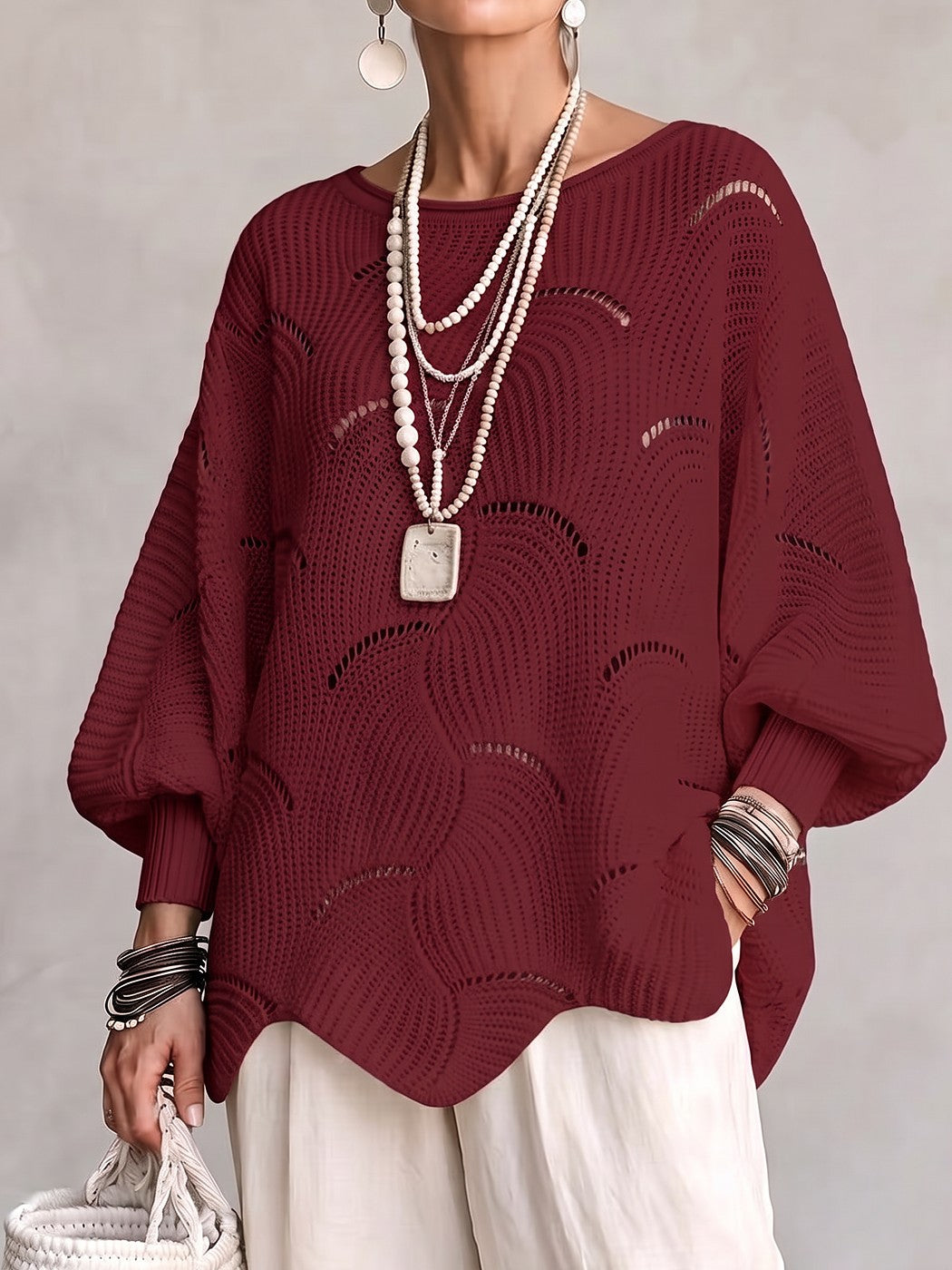 Pull Ajouré Femme à Col Bateau
