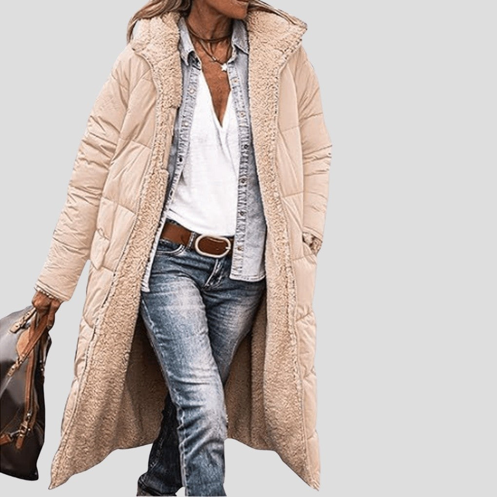 Manteau Long Réversible Femme à Capuche