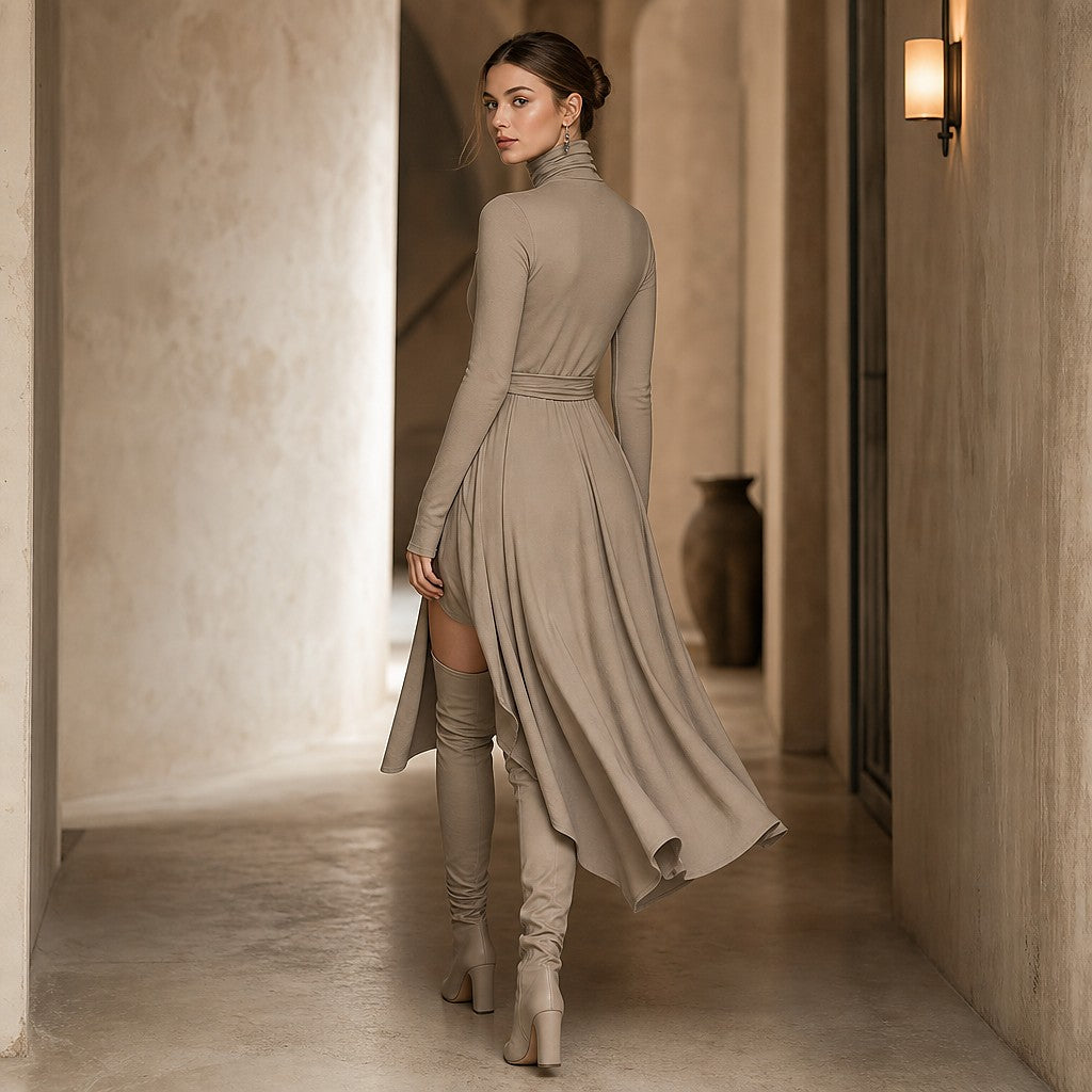 Robe Pull Midi à Col Roulé Femme
