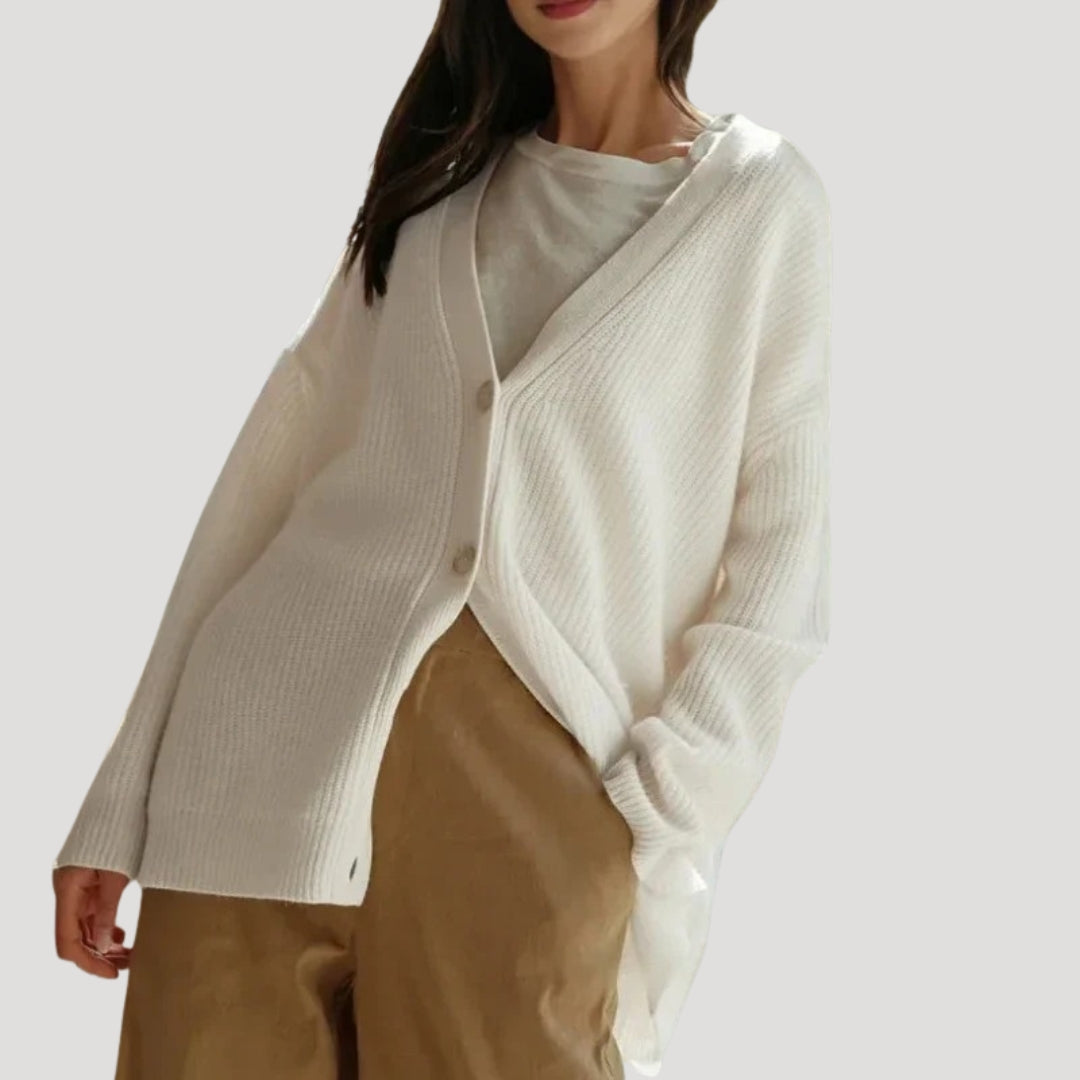 Oversized cardigan i ribstrik med V-hals
