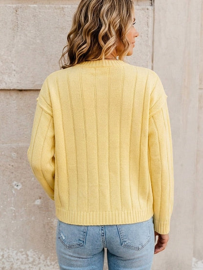 Ribstrikket cardigan med rund hals