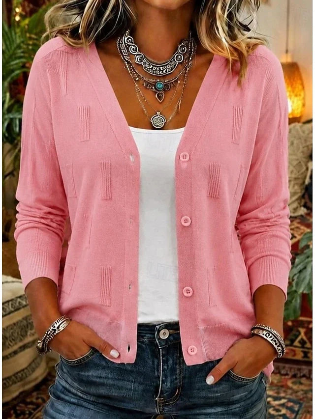 Tynd cardigan med V-hals og pointelle