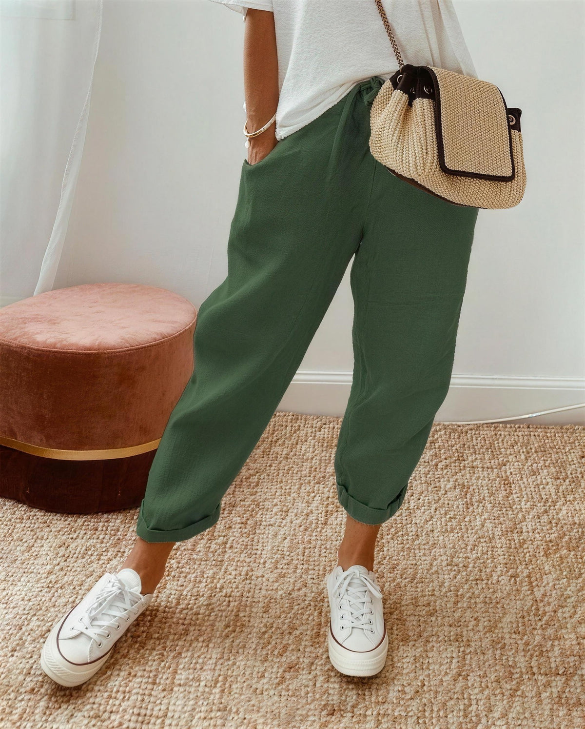 Pantalon d'Été Femme à Cordon et Poches