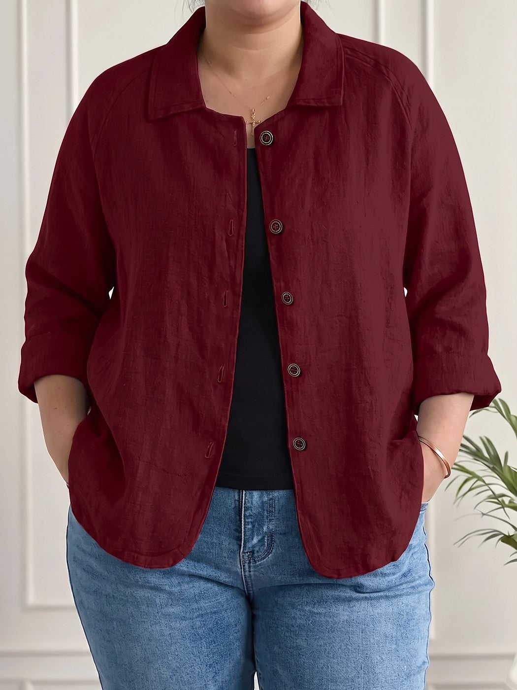 Chemise Ample Femme en Crépon Manches Raglan