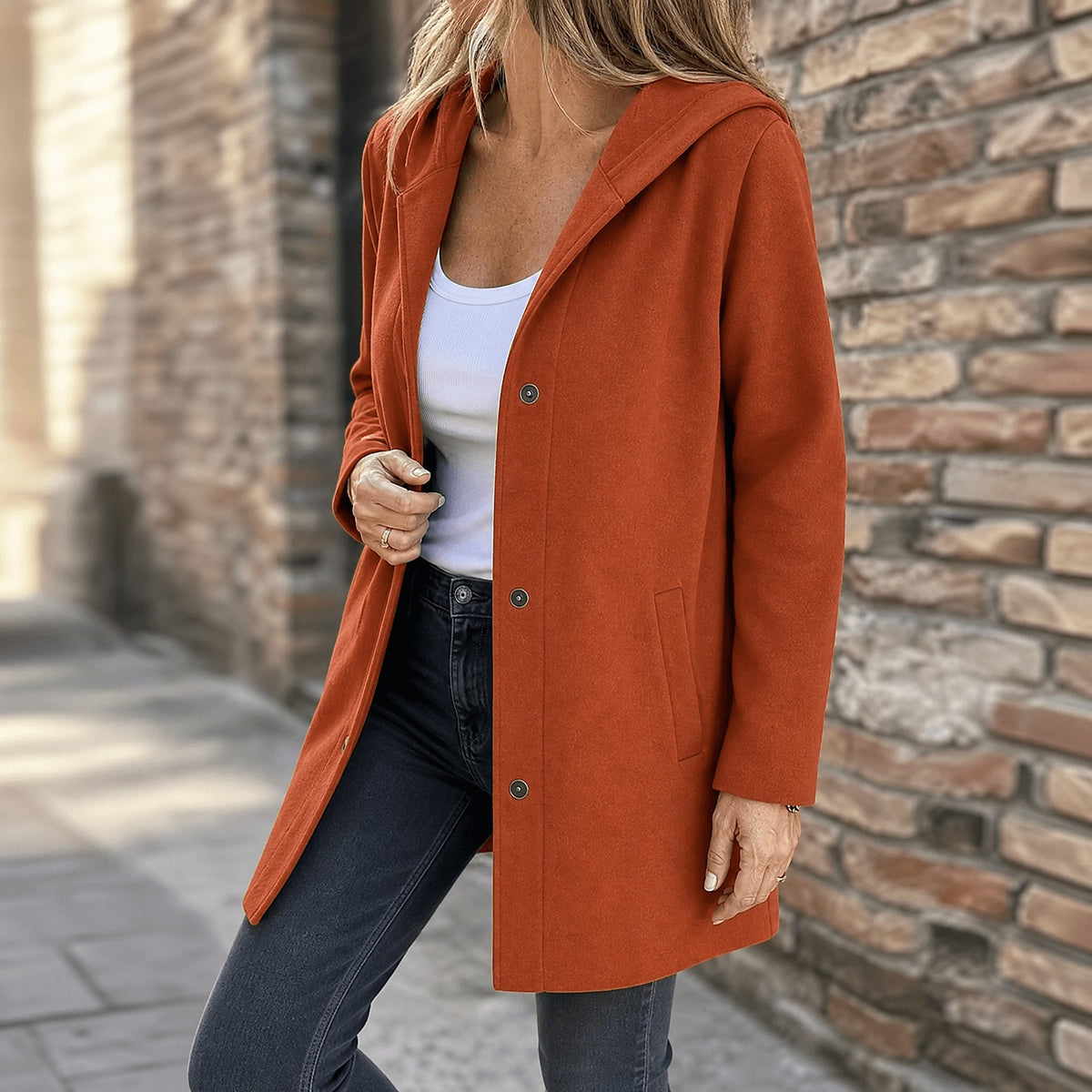 Gilet Long à Capuche Femme avec Poches