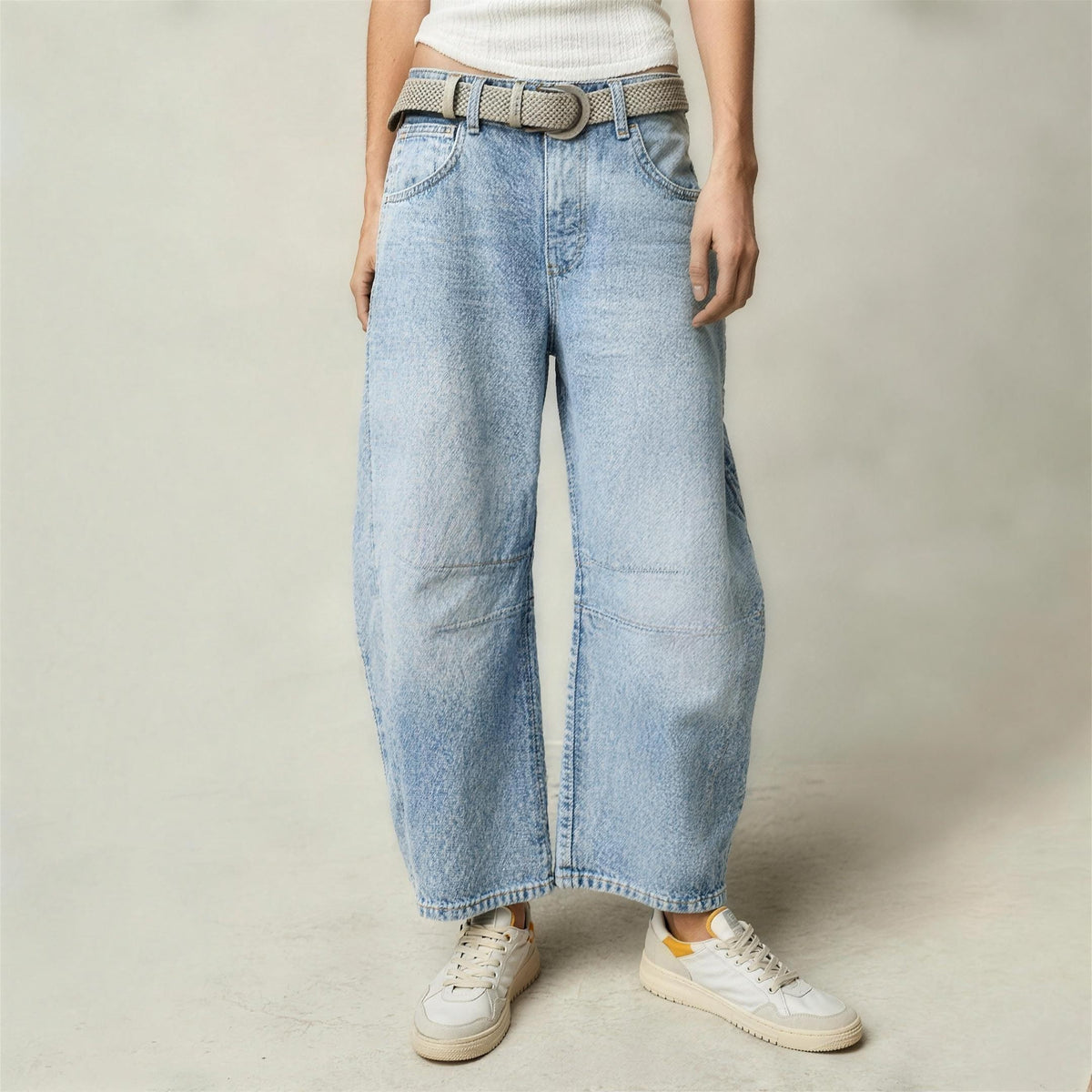 Jean Baggy Barrel Femme à Surpiqûres Contrastées