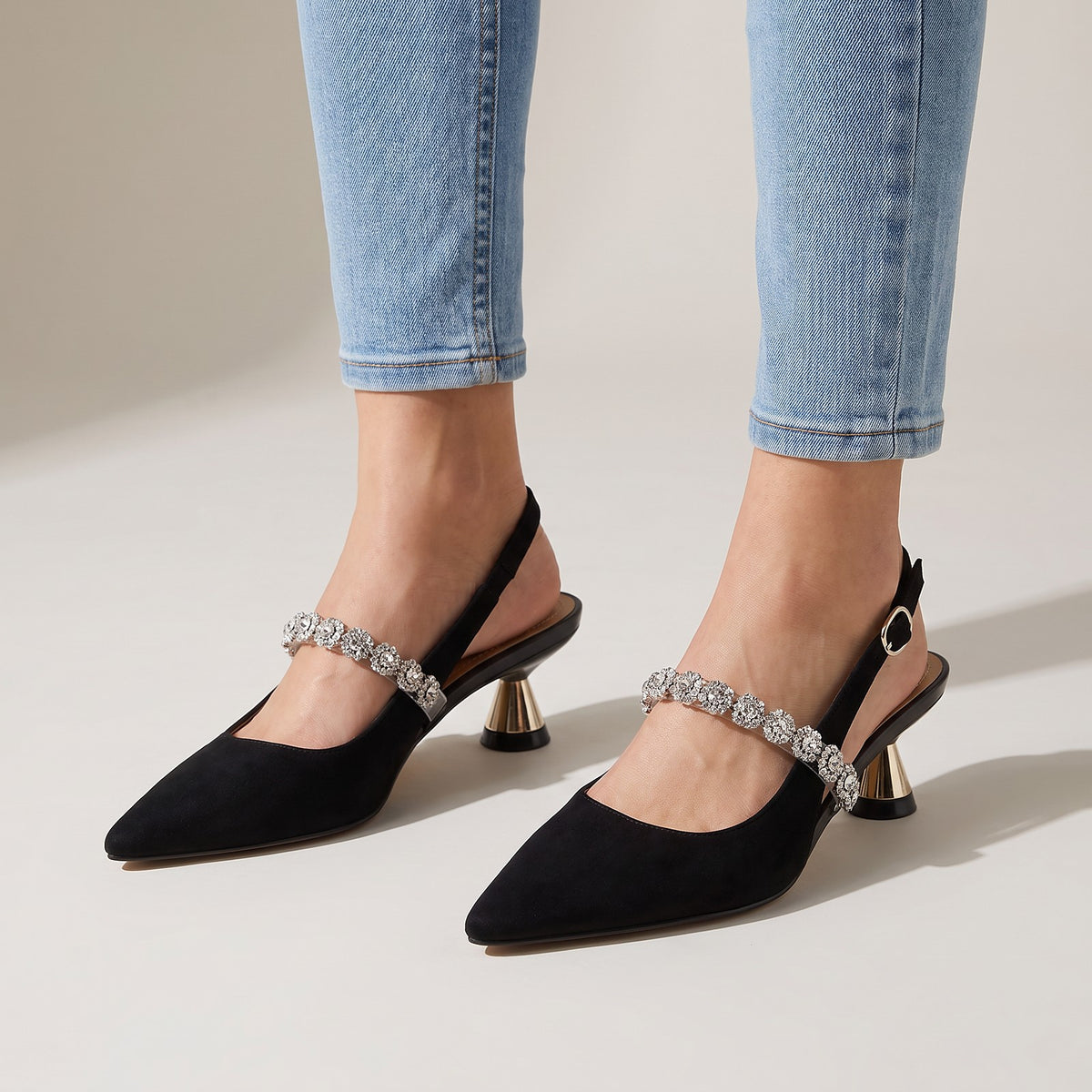 Escarpins Slingback Femme à Strass