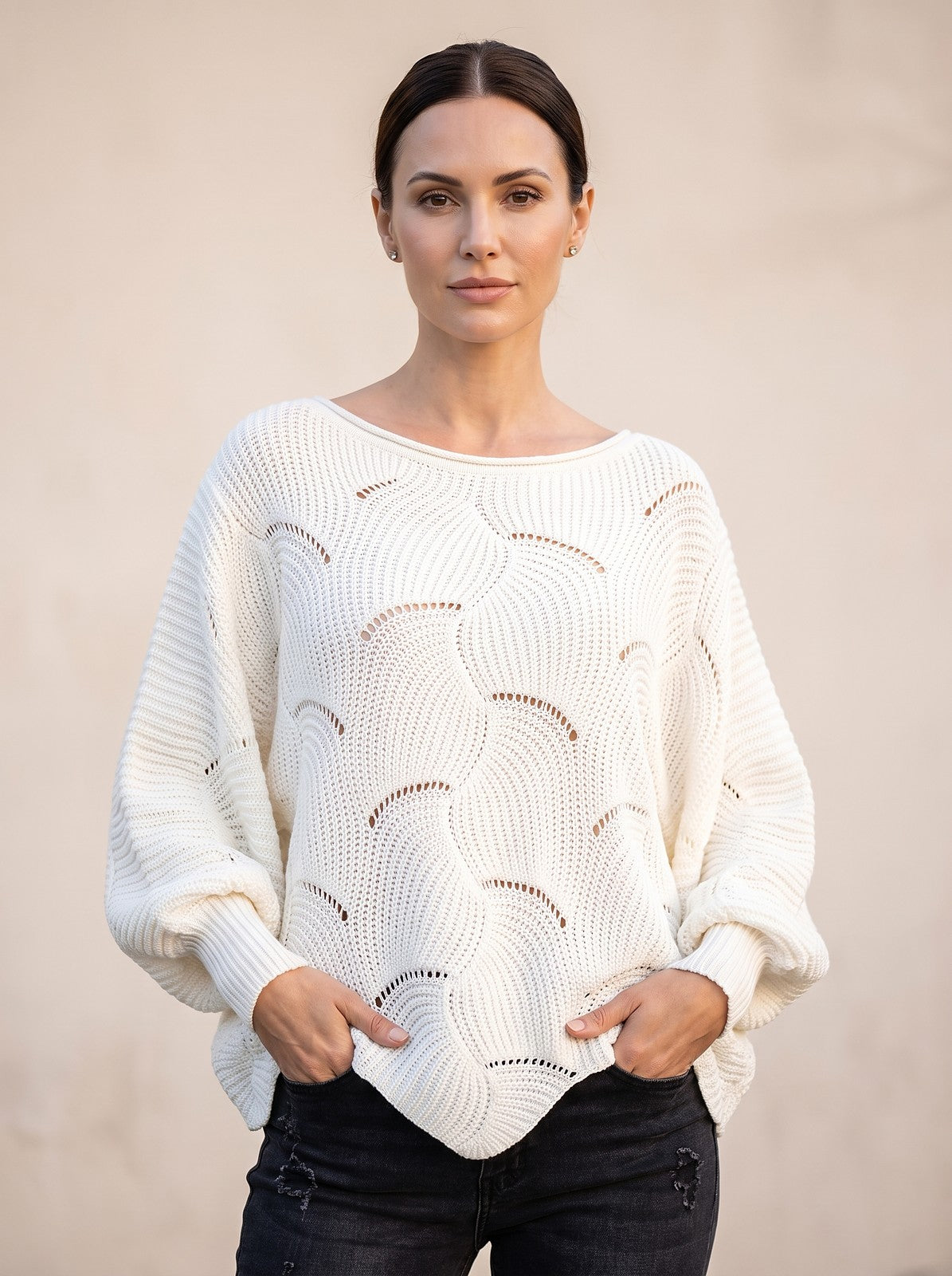 Pull Ajouré Femme à Manches Chauve-Souris