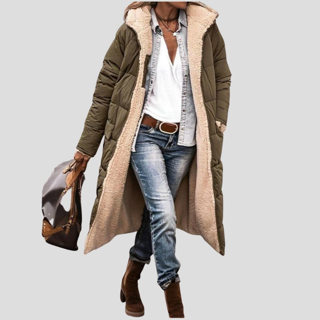 Manteau Long Réversible Femme à Capuche