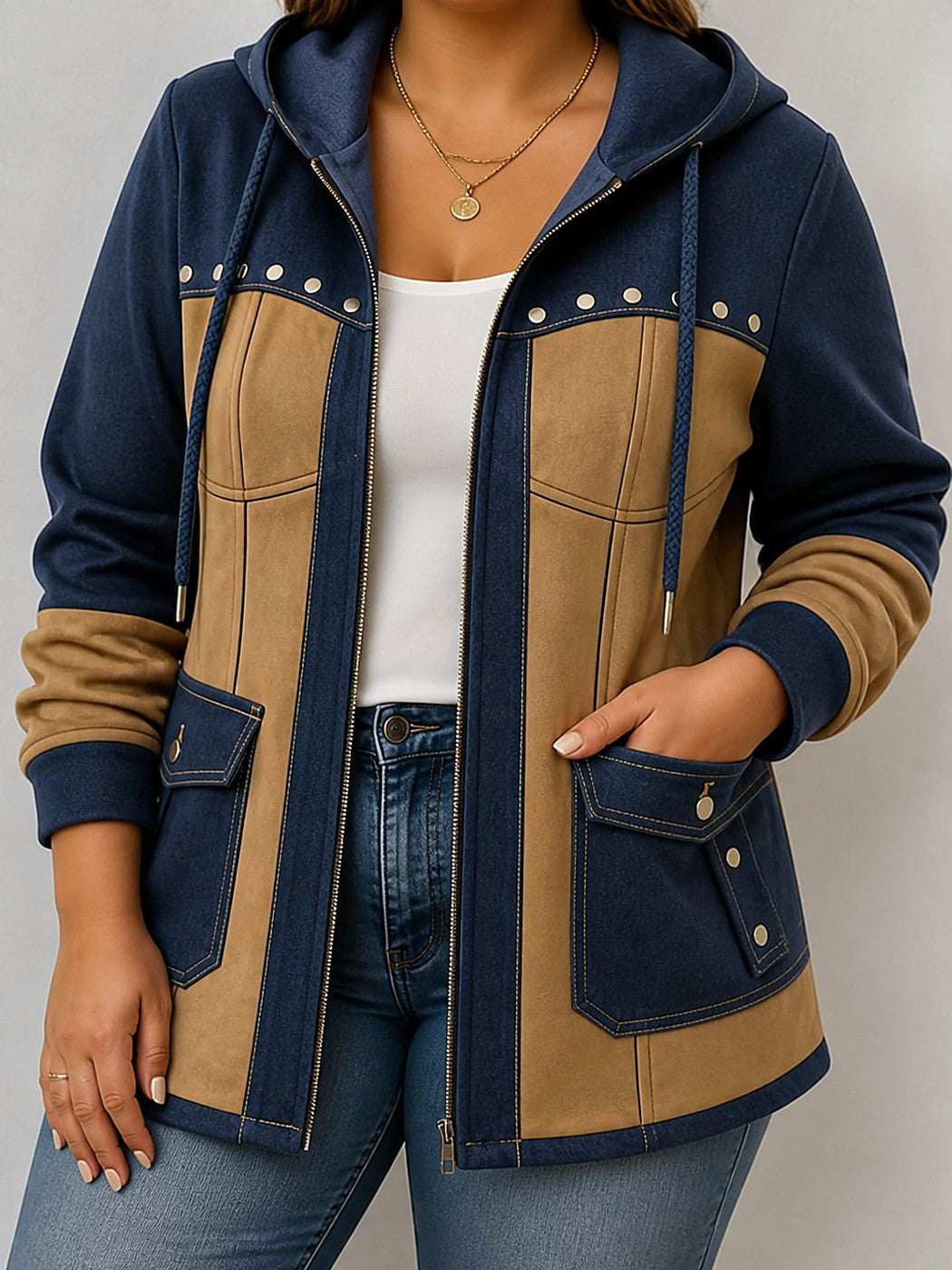 Veste Zippée à Capuche Femme Bicolore