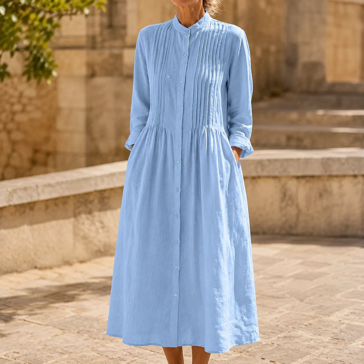 Robe Chemise Midi Femme à Manches Longues