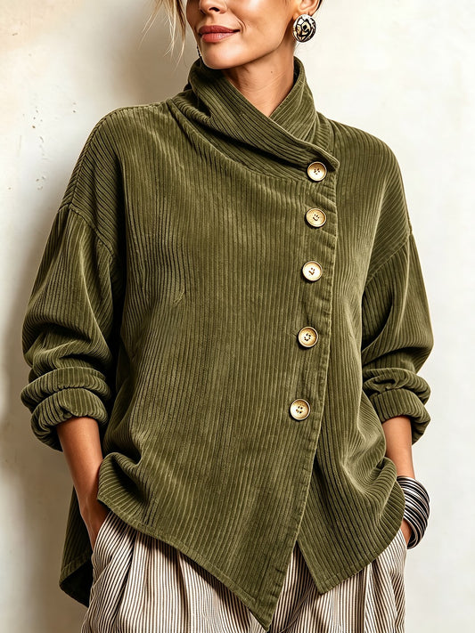 Pull Côtelé Femme Col Montant Boutonné
