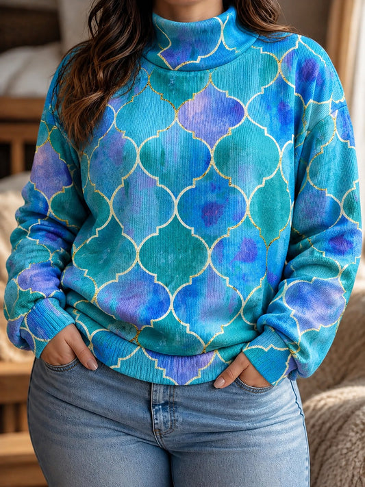 Pull Col Roulé Femme à Motif Géométrique