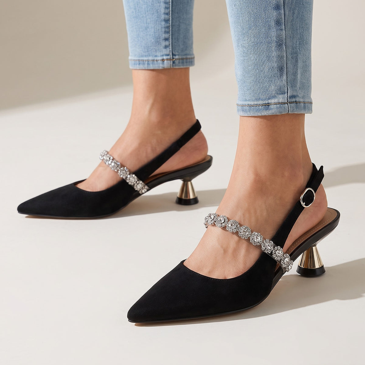 Escarpins Slingback Femme à Strass