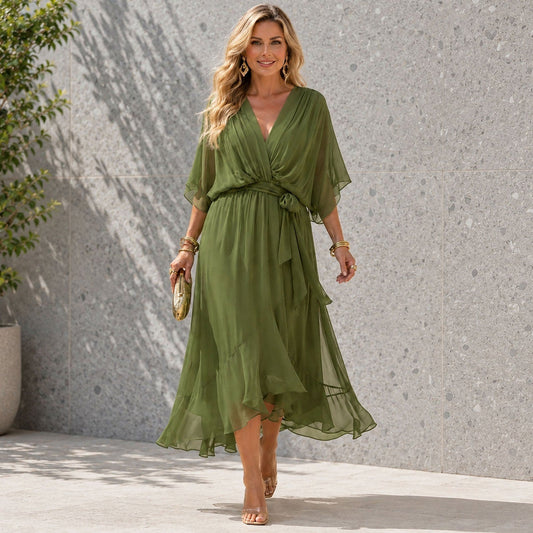 Robe en Mousseline à Volants Superposés Femme