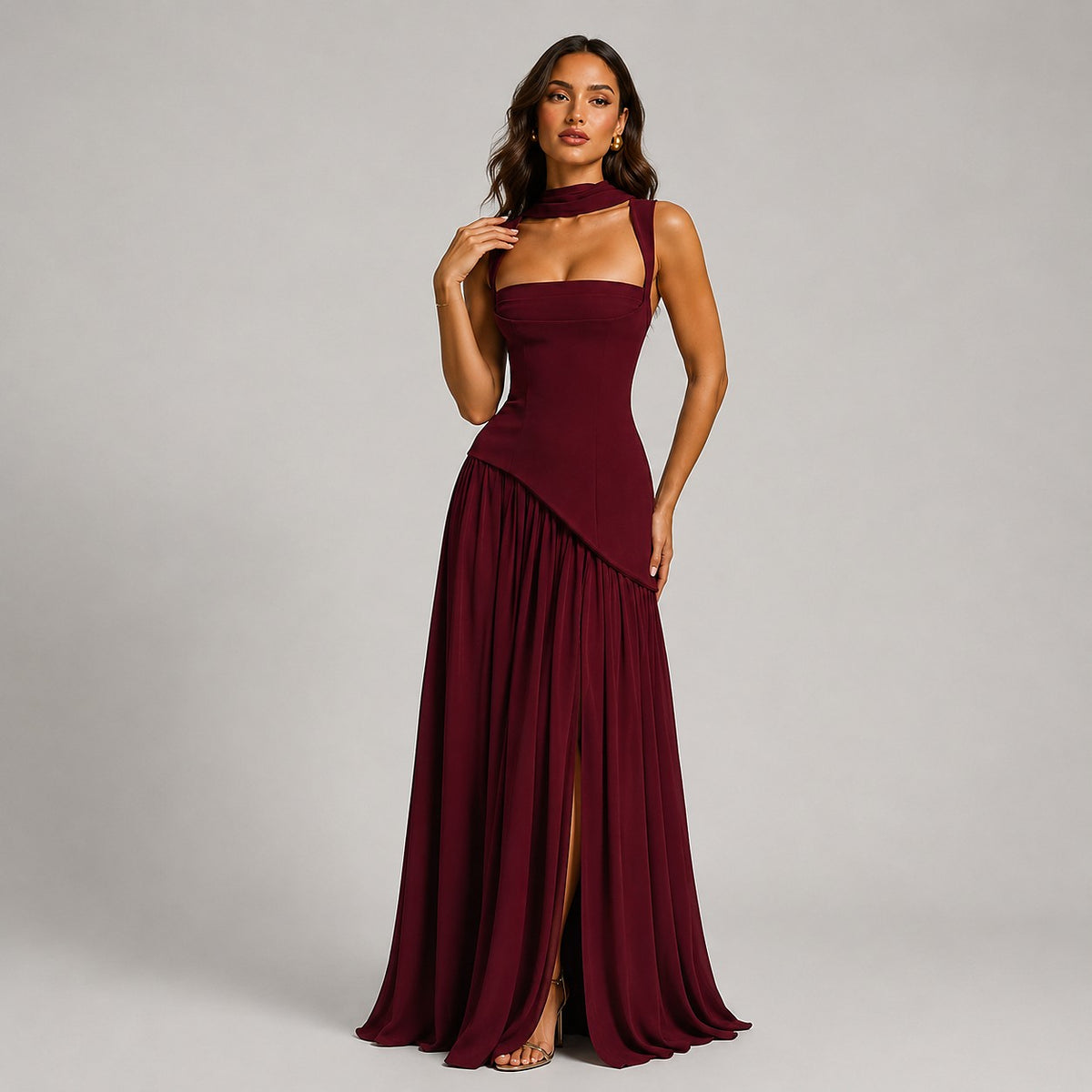 Robe Longue Fendue Femme à Dos Corset
