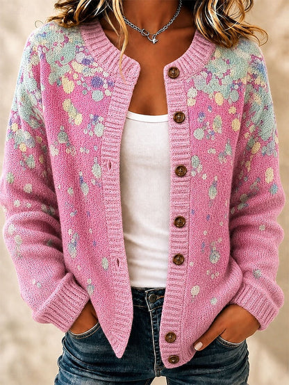Cardigan med jacquardmønster og ribkant