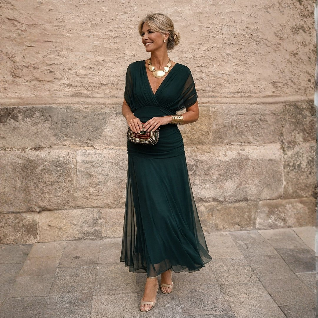 Robe Longue Bardot Drapée Femme