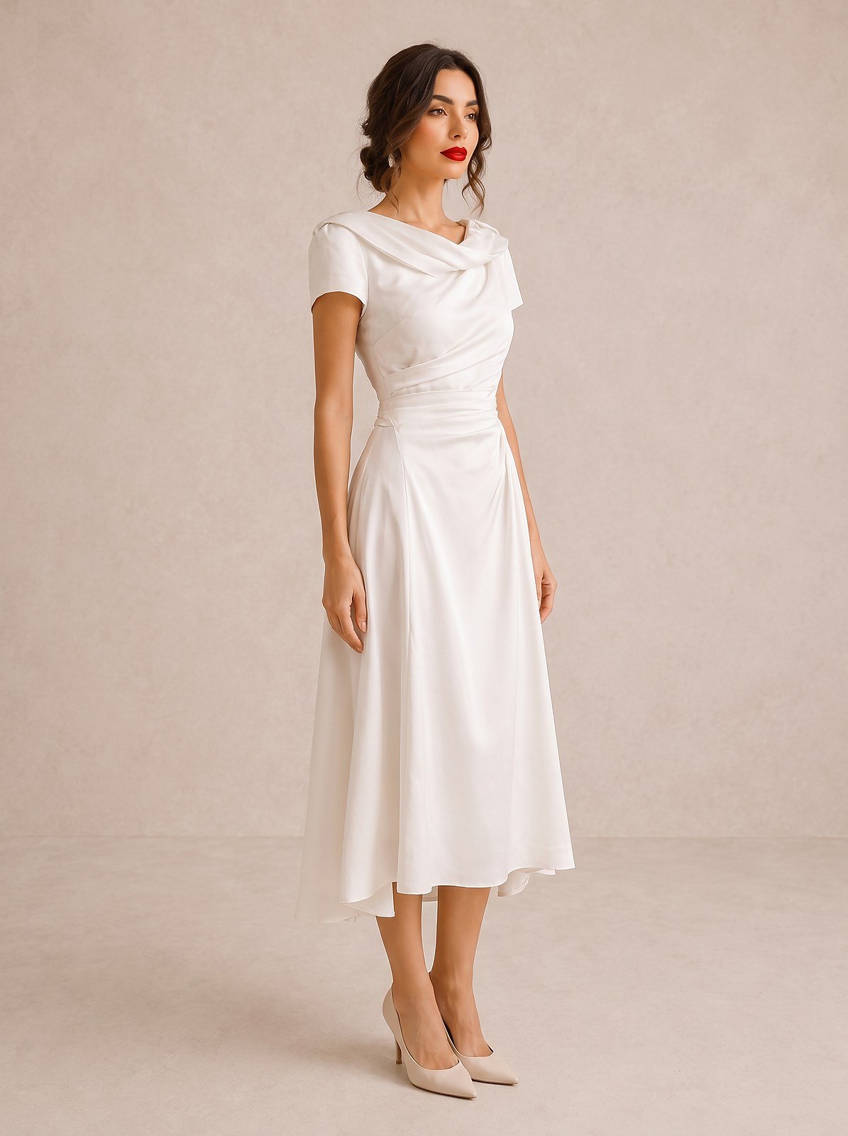 Robe Midi Satin à Col Bénitier Femme