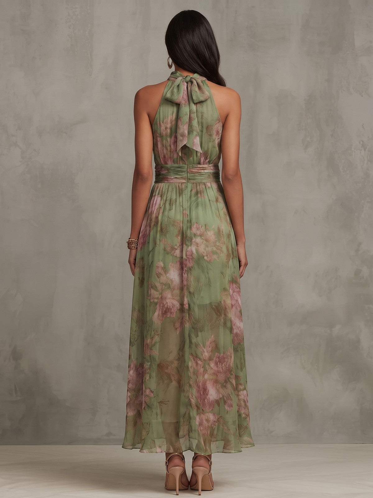 Robe Longue Fleurie Femme à Col Américain