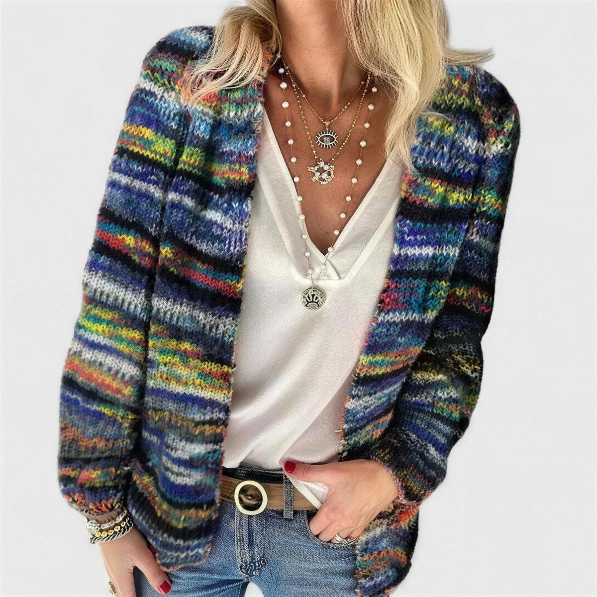 Gilet Rayé Femme en Grosse Maille
