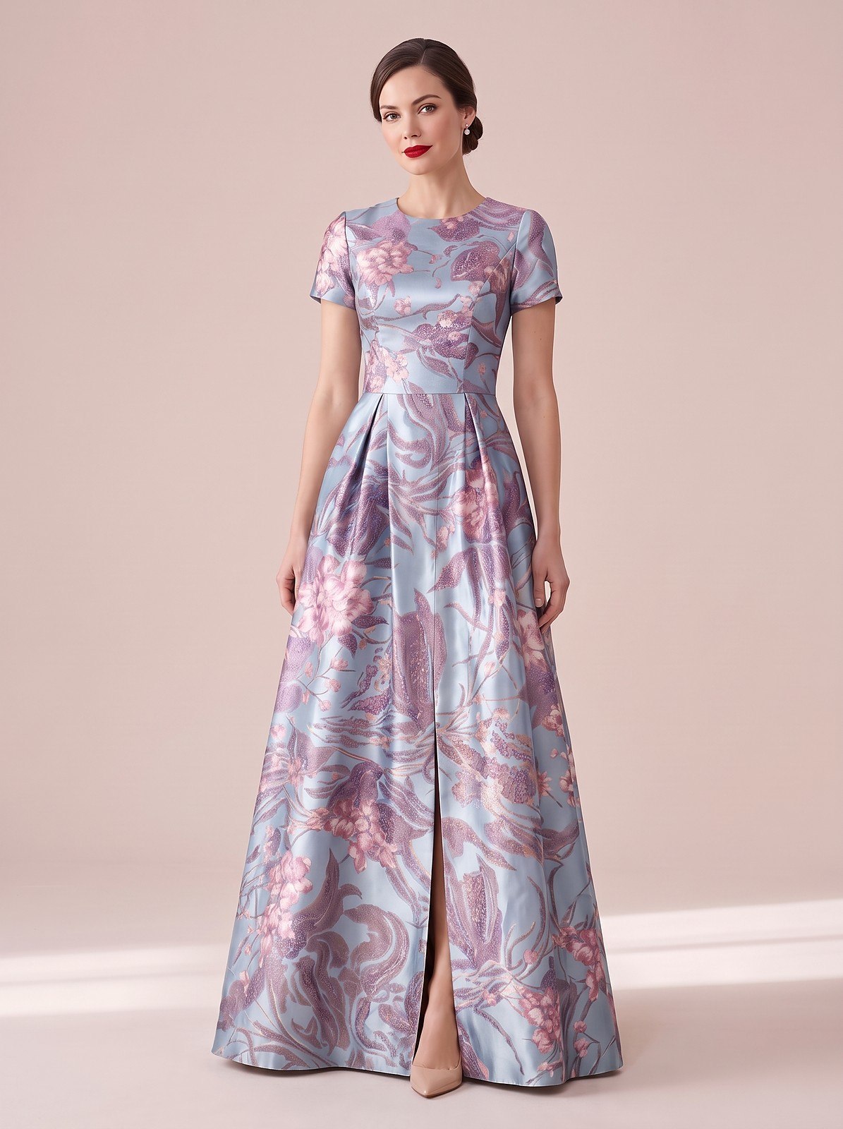 Robe de Soirée Longue Fleurie avec Poches