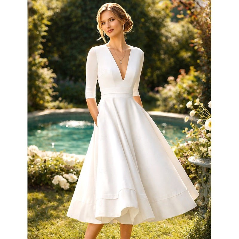 Robe Midi en Satin à Col V