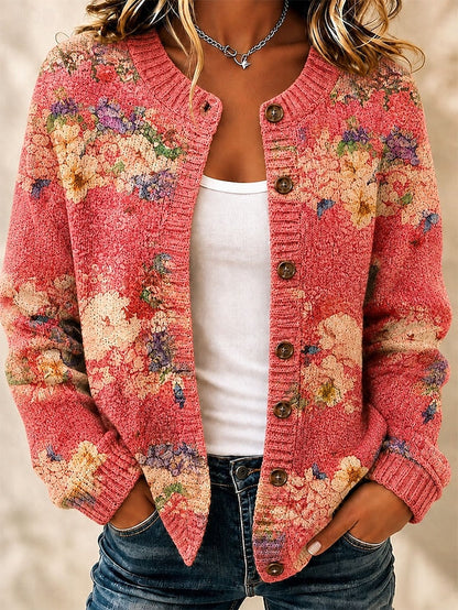 Cardigan med jacquardmønster og ribkant