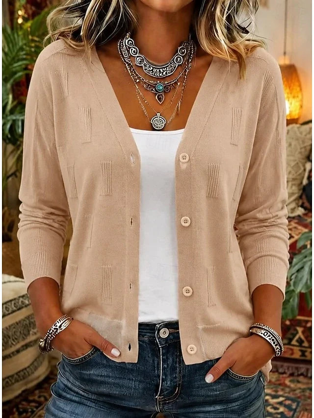 Tynd cardigan med V-hals og pointelle
