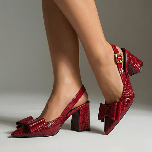 Escarpins Slingback Femme à Nœud Effet Croco