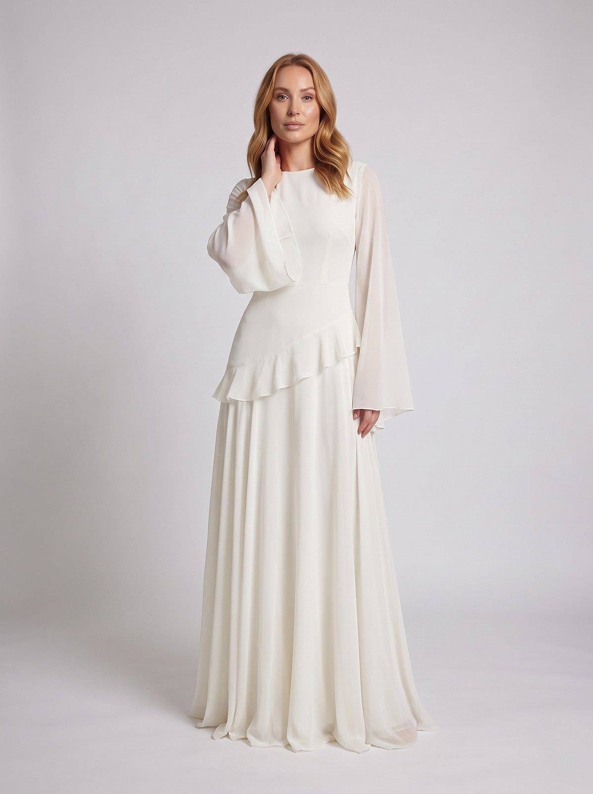 Robe de Soirée Longue à Manches Cloche