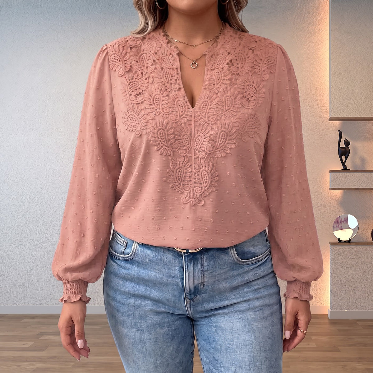 Blouse Dentelle Femme à Manches Ballon