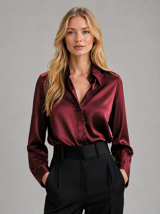 Blouse Satinée Femme à Manches Longues