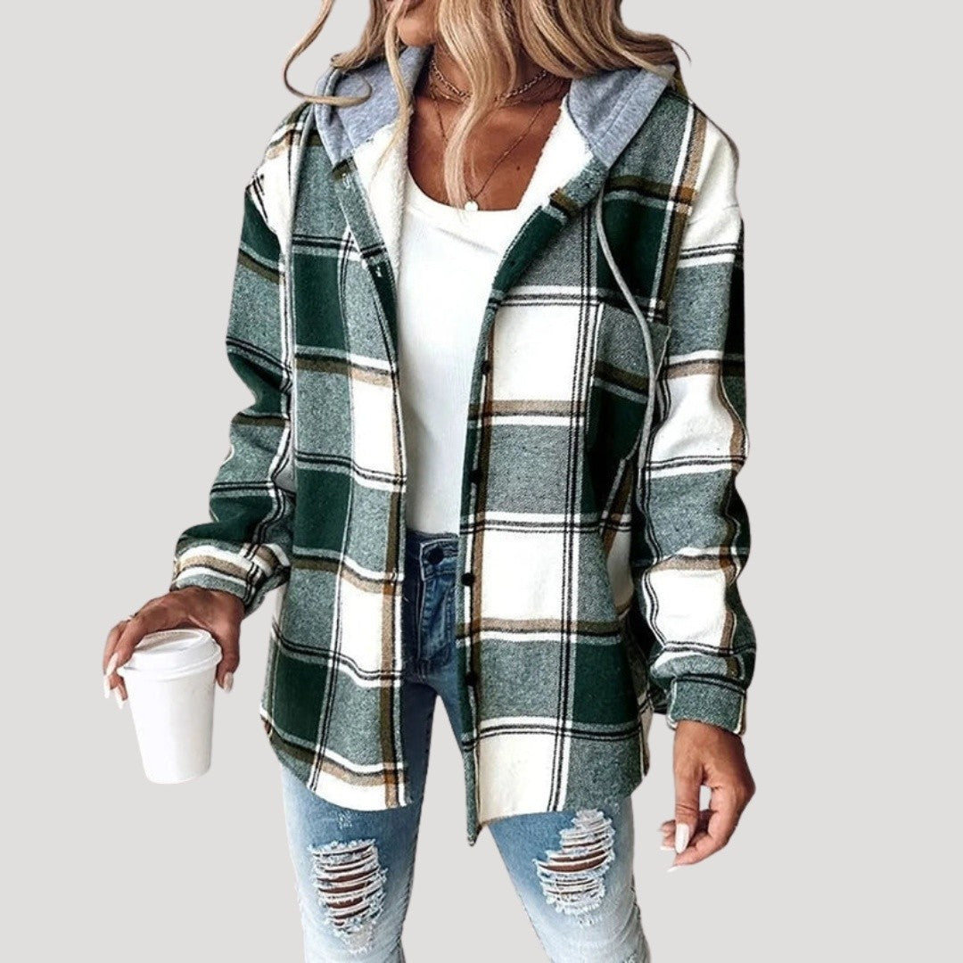 Veste Chemise à Carreaux Femme avec Capuche