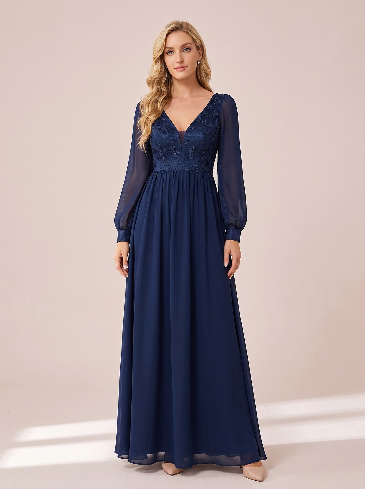 Robe de Soirée Dentelle à Manches Bouffantes