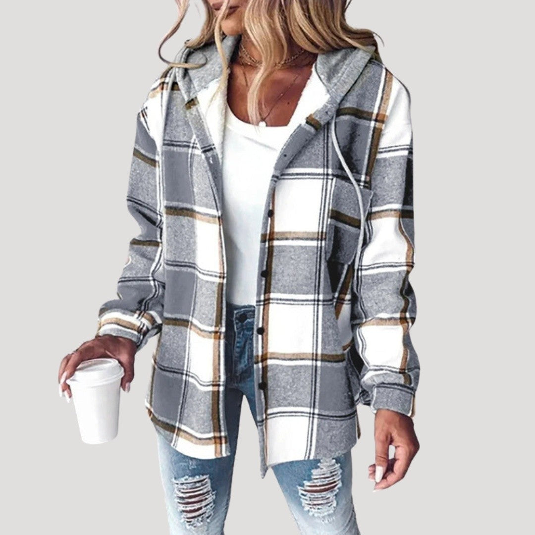 Veste Chemise à Carreaux Femme avec Capuche