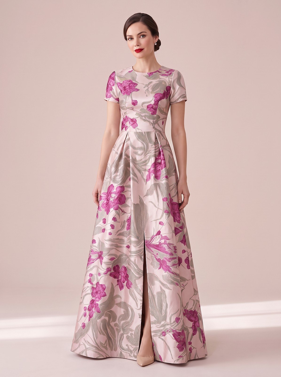 Robe de Soirée Longue Fleurie avec Poches