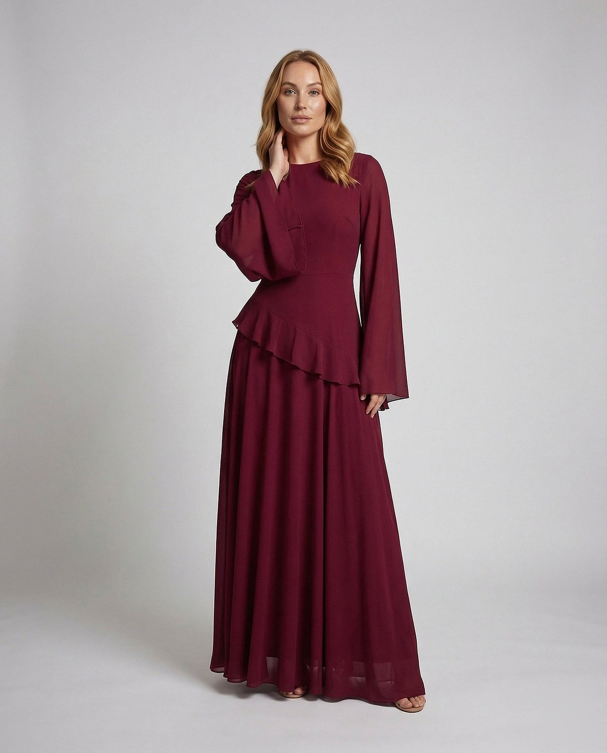 Robe de Soirée Longue à Manches Cloche