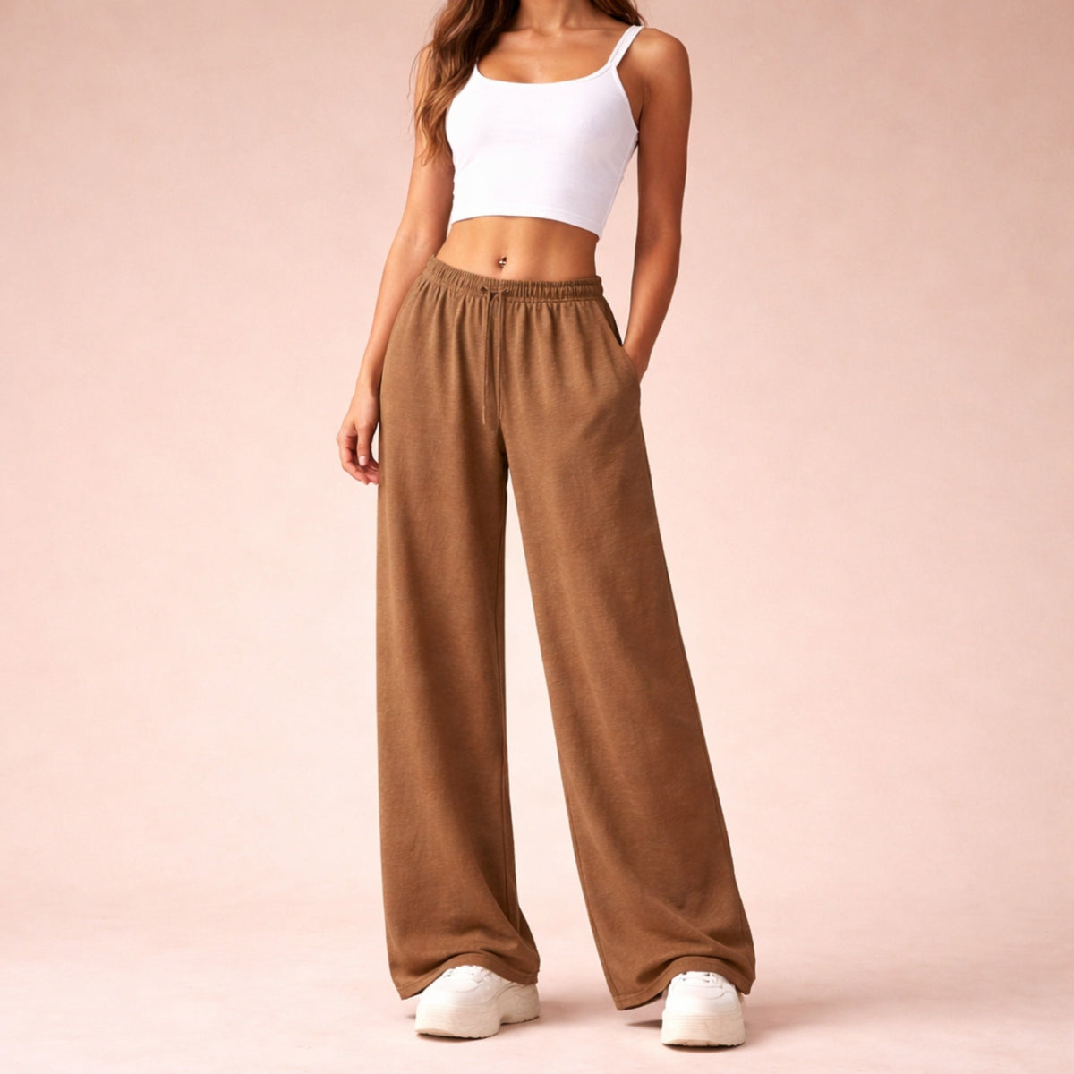 Pantalon Large à Taille Élastique Femme