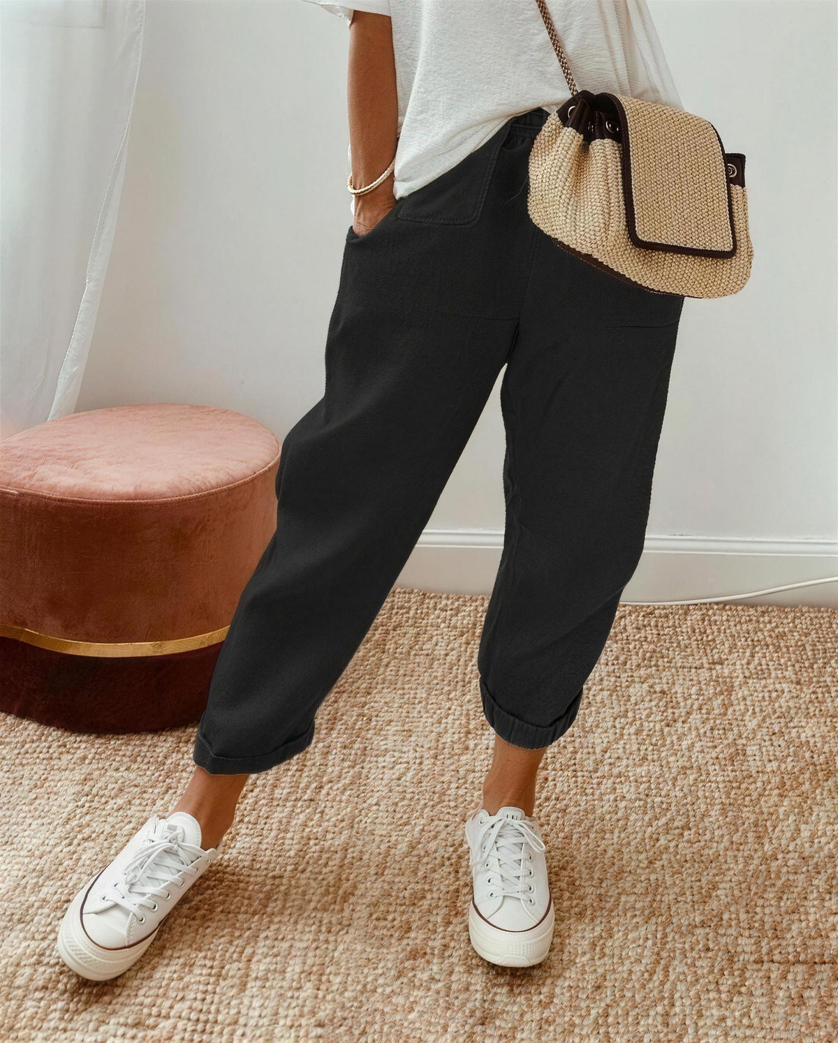 Pantalon d'Été Femme à Cordon et Poches