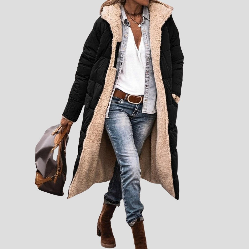 Manteau Long Réversible Femme à Capuche