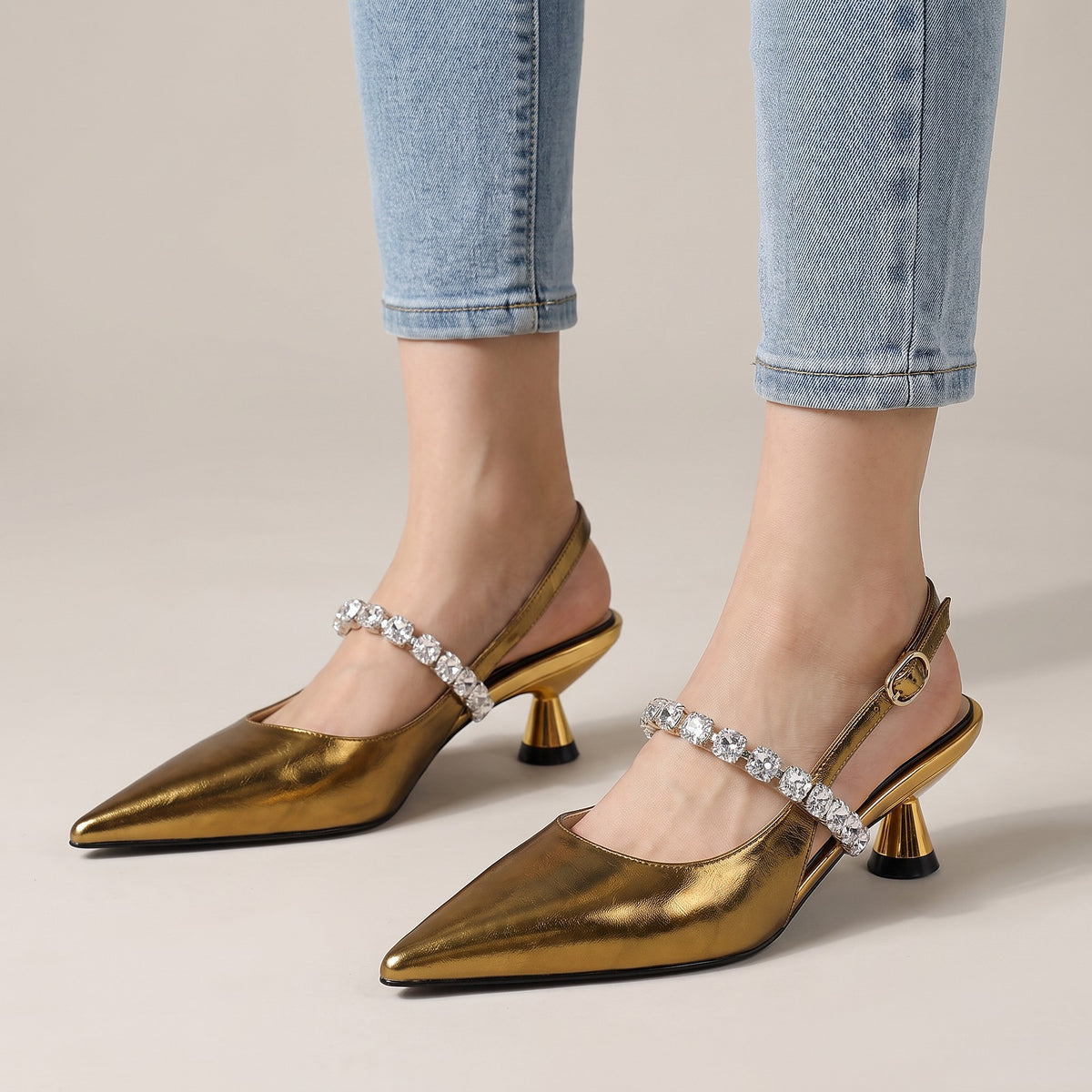 Escarpins Slingback Femme à Strass