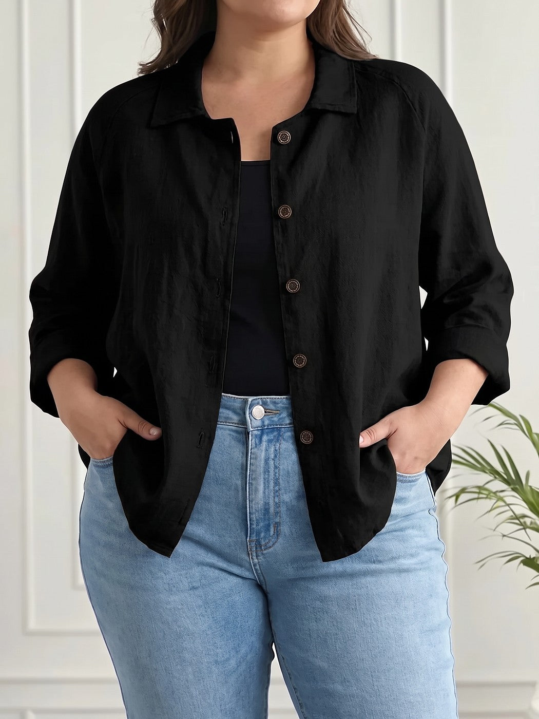 Chemise Ample Femme en Crépon Manches Raglan