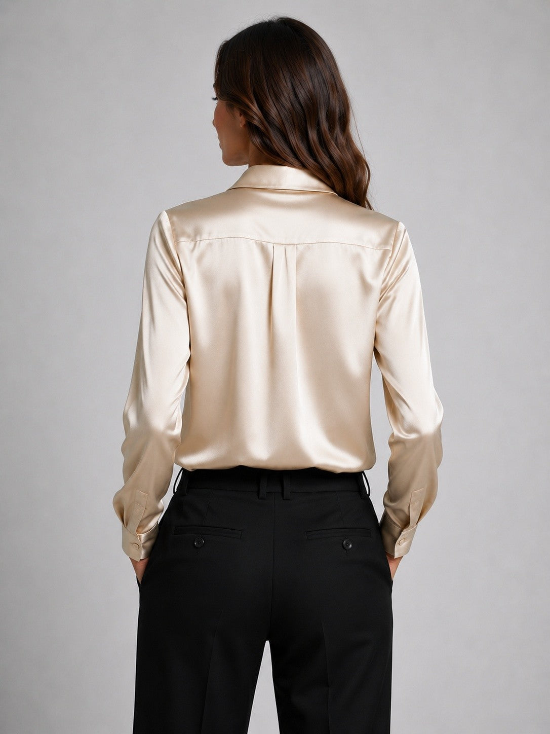 Blouse Col Chemise Femme à Encolure Drapée