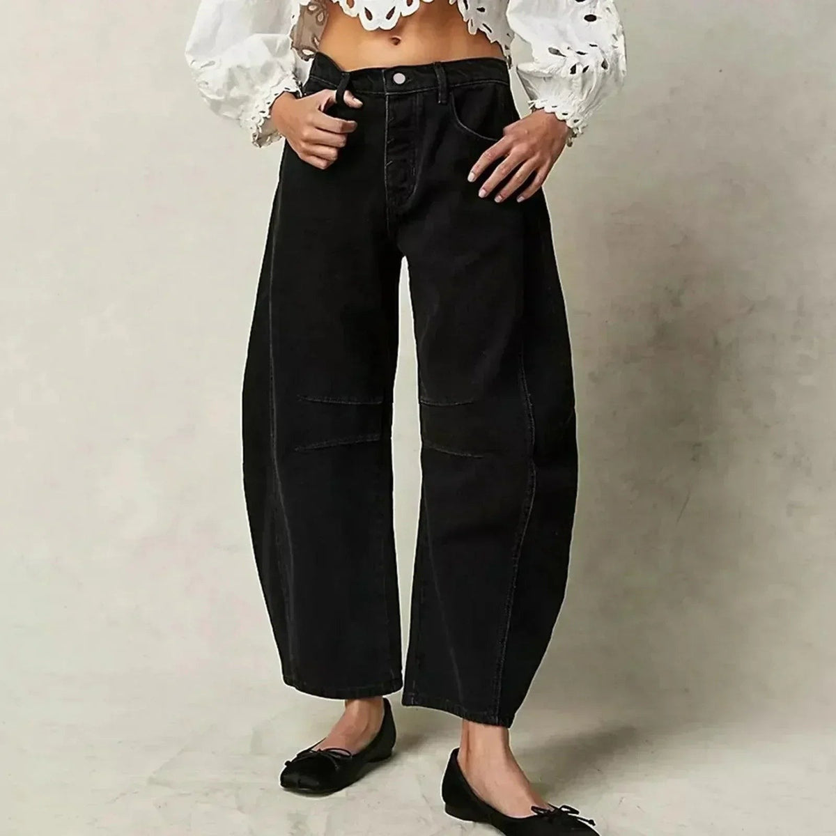 Jean Baggy Barrel Femme à Surpiqûres Contrastées