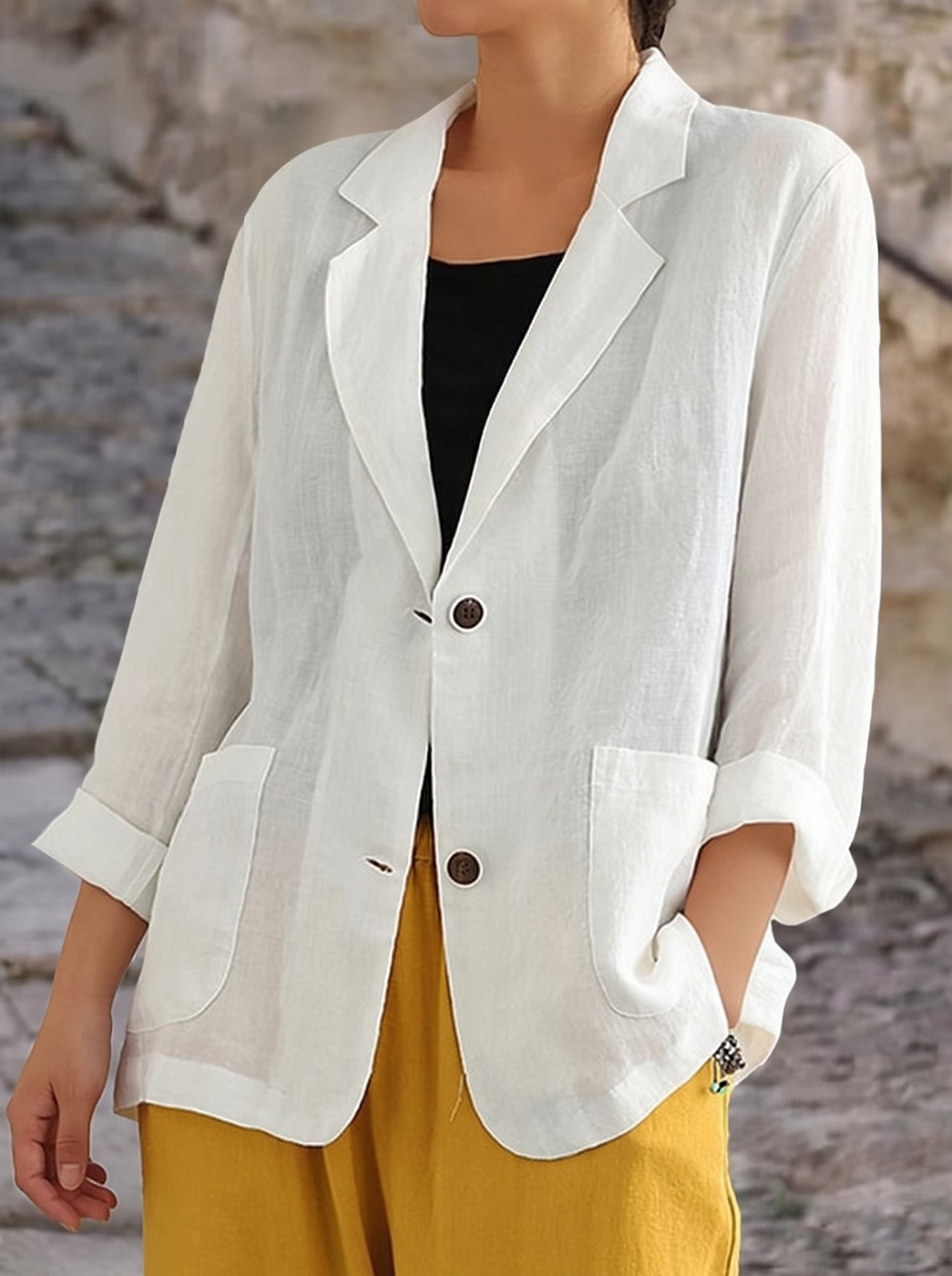 Blazer Coton Femme à Manches Retroussées