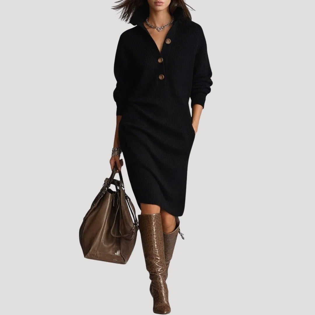Robe Pull Midi à Col Montant Femme